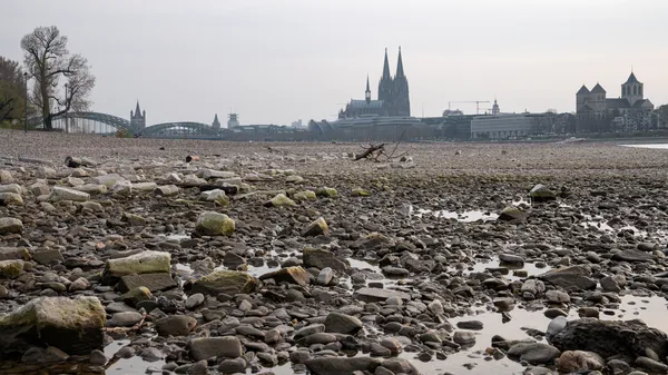 Niedrigwasser am Rhein bei Köln, April 2022